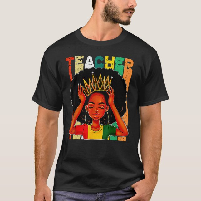 Camiseta Black Woman Teacher Afro Retro Matching Black Hist (Anverso)