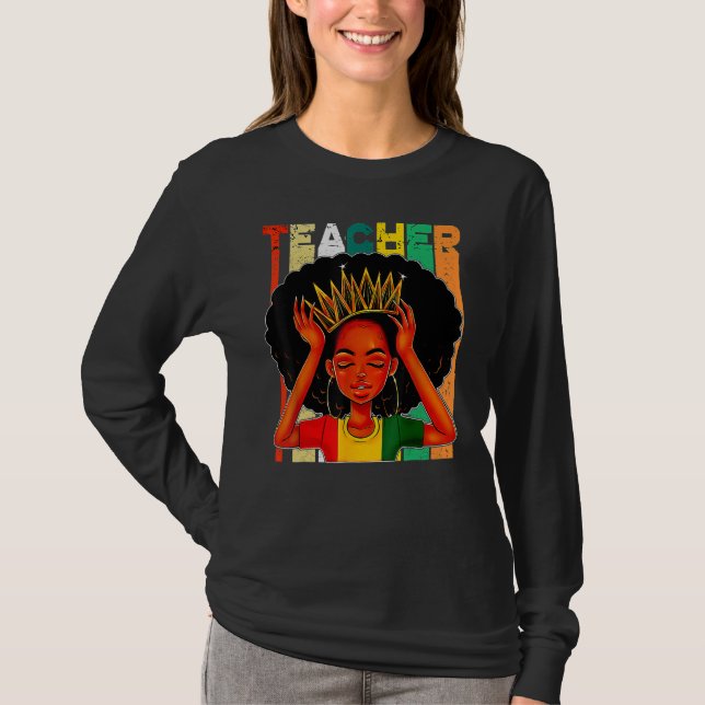 Camiseta Black Woman Teacher Afro Retro Matching Black Hist (Anverso)