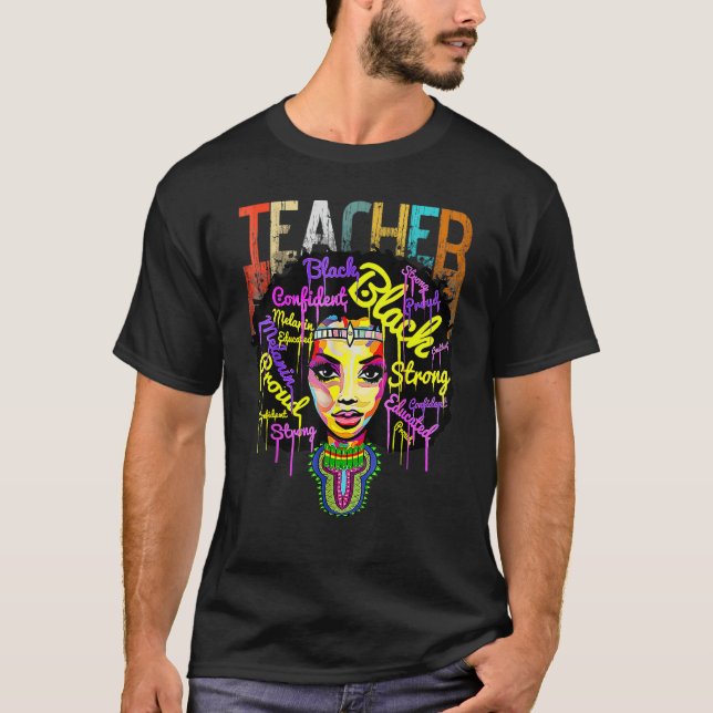 Camiseta Black Woman Teacher Afro Shirt Black History Month (Anverso)