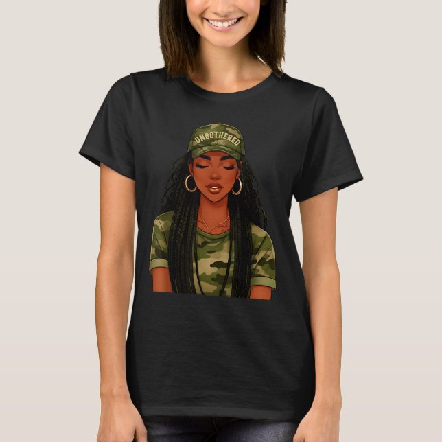 Camiseta Black Woman Unbothered Locs Camo Girl Women Loc'd  (Anverso)