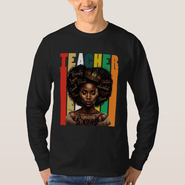 Camiseta Black Women Teacher Afro Retro Black History Month (Anverso)