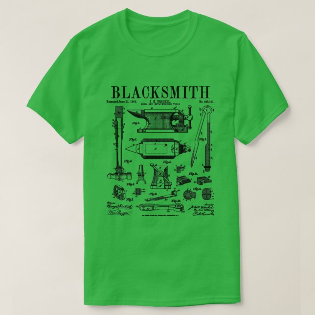 Camiseta Blacksmith Anvil Y Herramientas Dibujo De Patentes (Diseño del anverso)