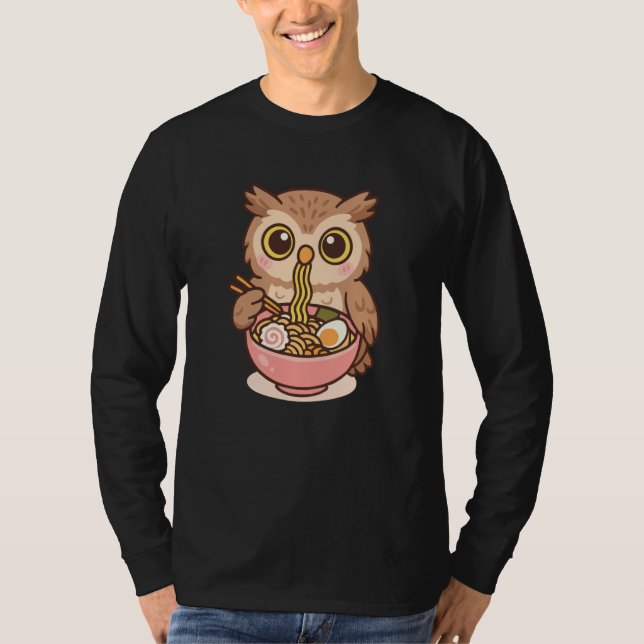 Camiseta Blakiston's Fish Owl Eating Ramen Noodles Kawaii C (Anverso)