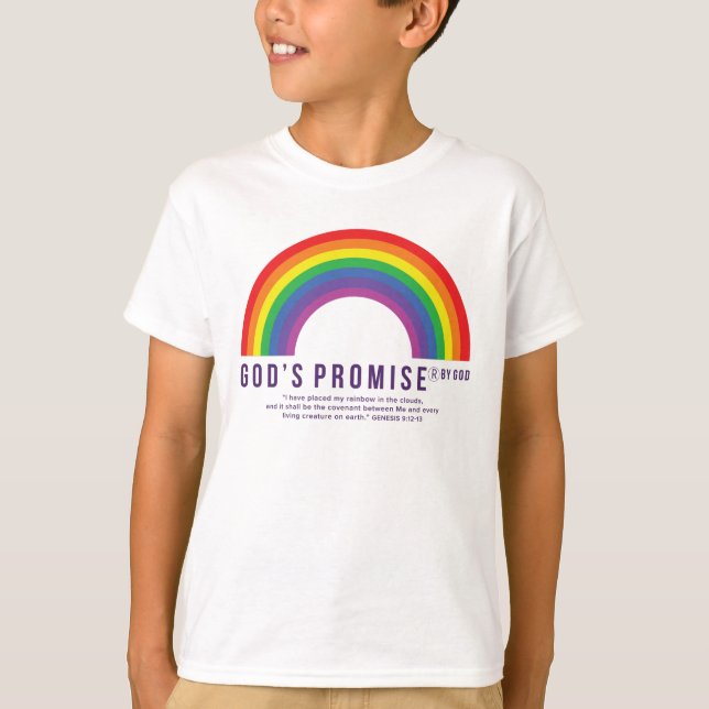 Camiseta blanca arcoiris promesa de Dios con grito (Anverso)