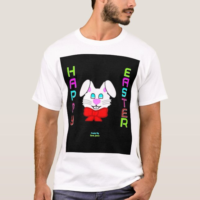 Camiseta blanca básica para hombres conejo de Pasc (Anverso)