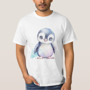Camiseta blanca básica para hombres pingüino
