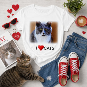 Camiseta blanca básica para mujer de gatos amoroso