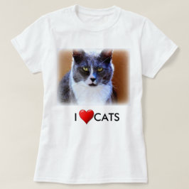 Camiseta blanca básica para mujer de gatos amoroso