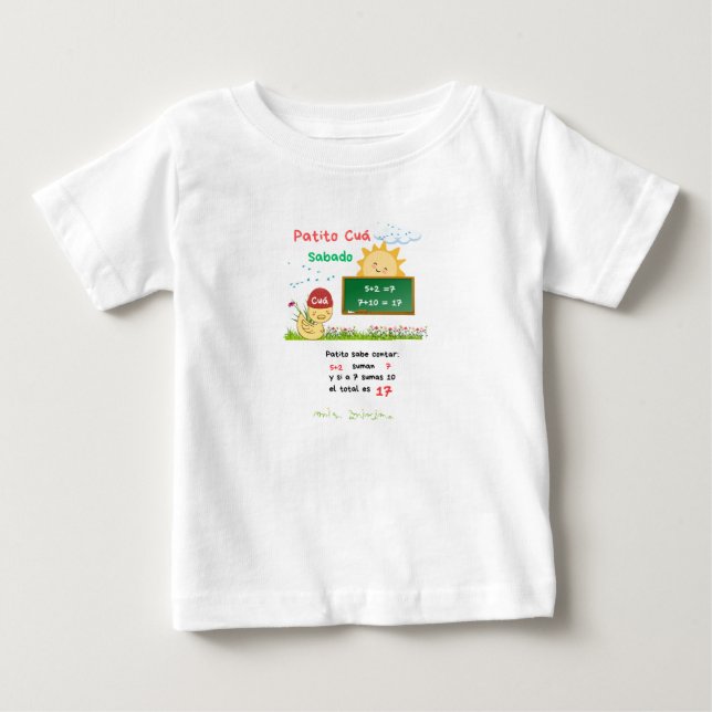 Camiseta blanca bebé patito cuá día sabado (Anverso)
