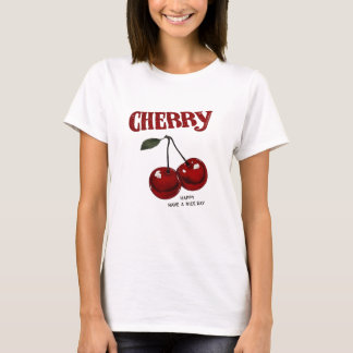 Camiseta blanca clásica Vintage Red Cherry.