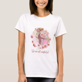 Camiseta blanca color turquesa rosa elegante