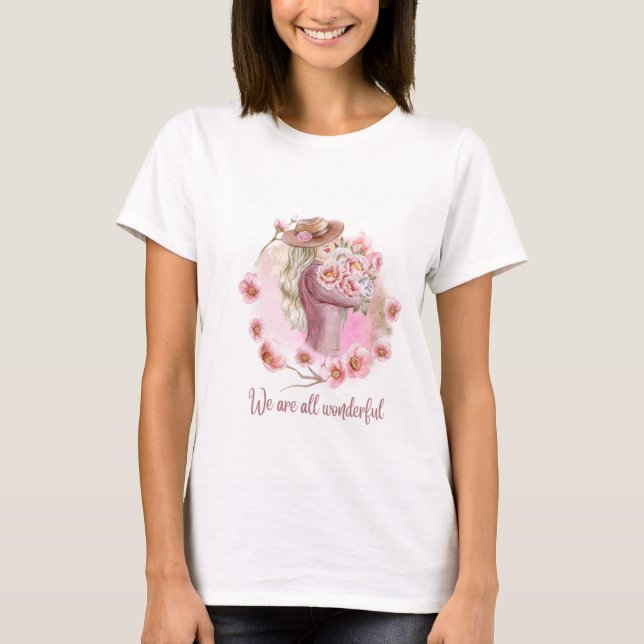 Camiseta blanca color turquesa rosa elegante (Anverso)