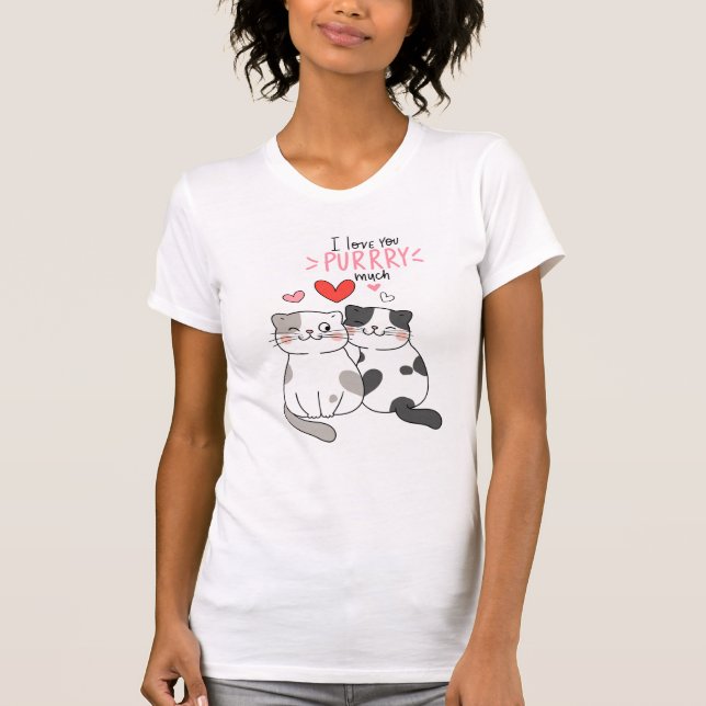 Camiseta blanca con dos gatos que comparten amores (Anverso)