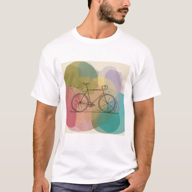 Camiseta blanca con gráfico de bicicleta abstracta (Anverso)