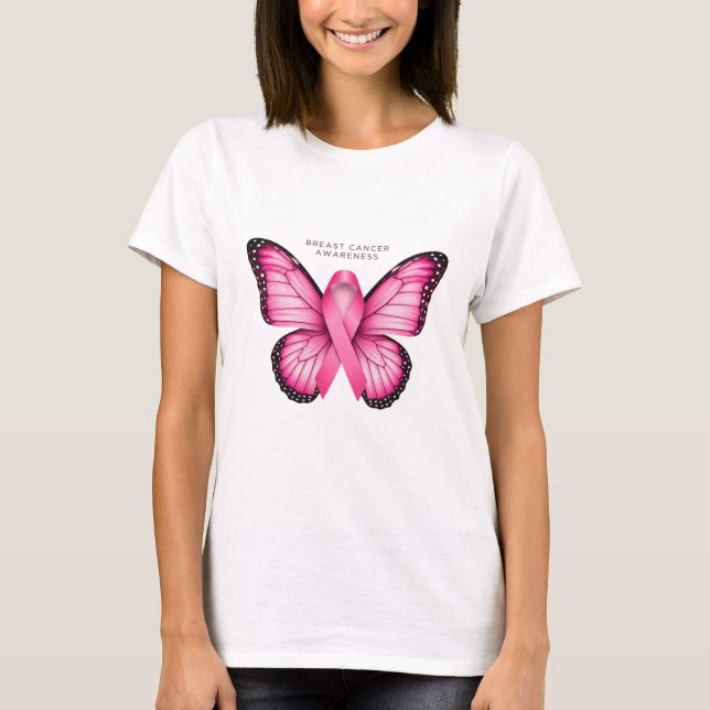 Camiseta blanca con gráfico de mariposa rosa (Anverso)