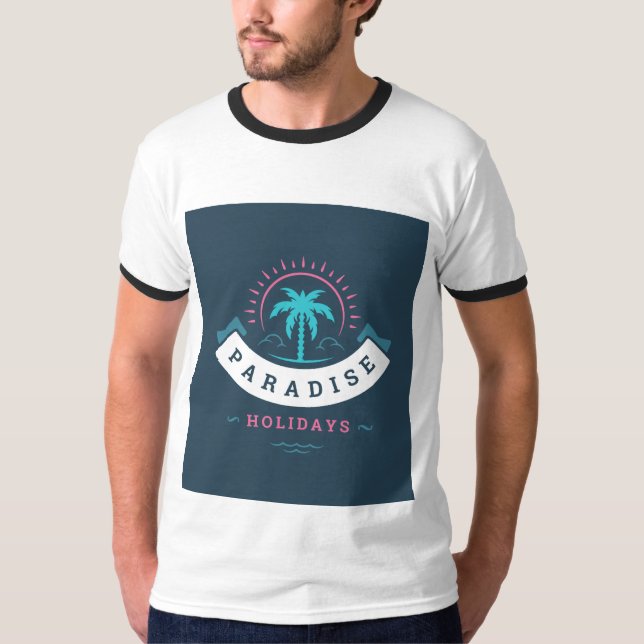 Camiseta blanca con tipografía de Paradise Holiday (Anverso)