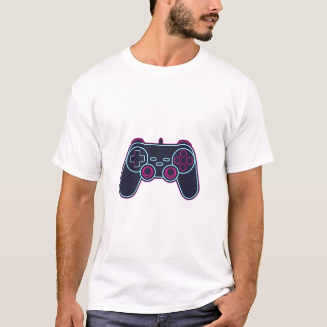 Camiseta blanca de algodón con mando de juego neon (Anverso)