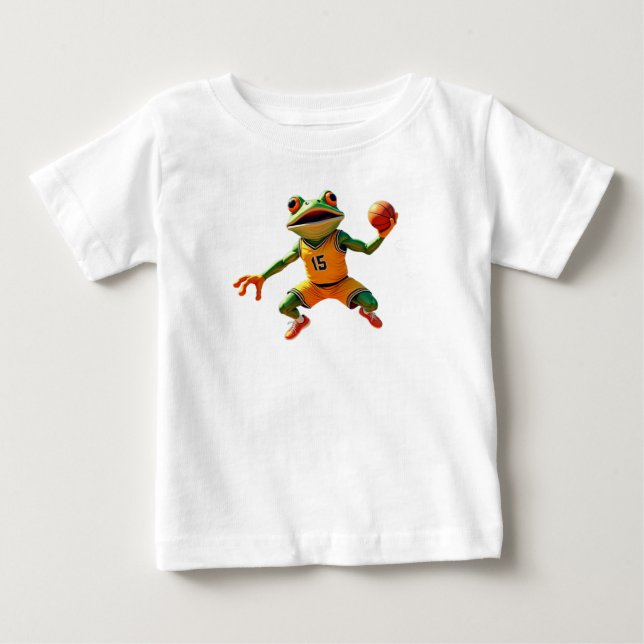 Camiseta blanca de Basketball Frog para bebé (Anverso)