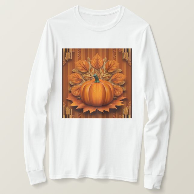 Camiseta blanca de calabaza de Naranja femenina (Anverso del diseño)
