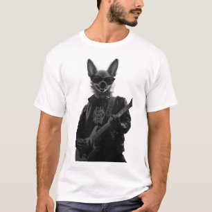 Camiseta Blanca de Chihuahua Guitarrista Monocroma