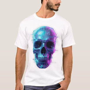 Camiseta blanca de cráneo ciberpunk neon – Calle f