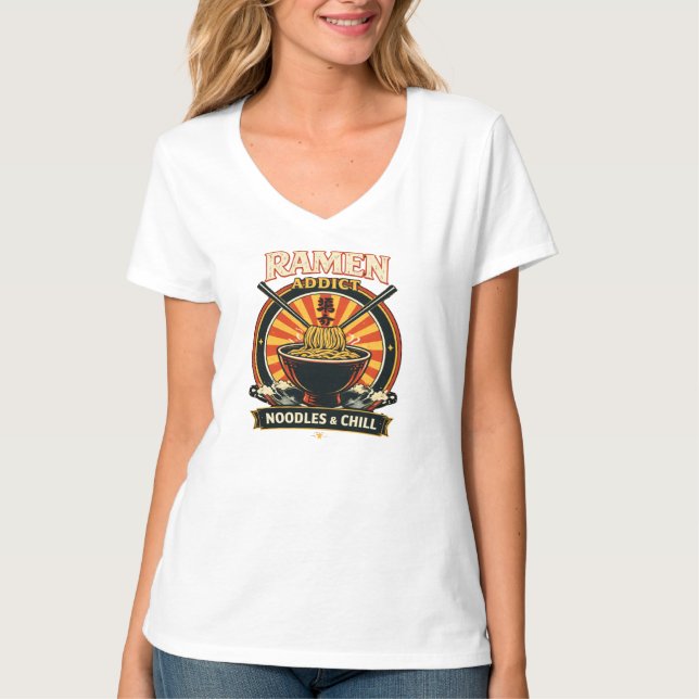 Camiseta blanca de cuello en V para mujer con Rame (Anverso)