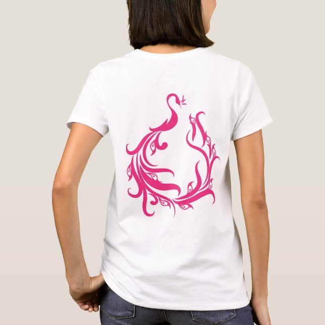 Camiseta blanca de diseño de pavo real para mujere (Reverso)