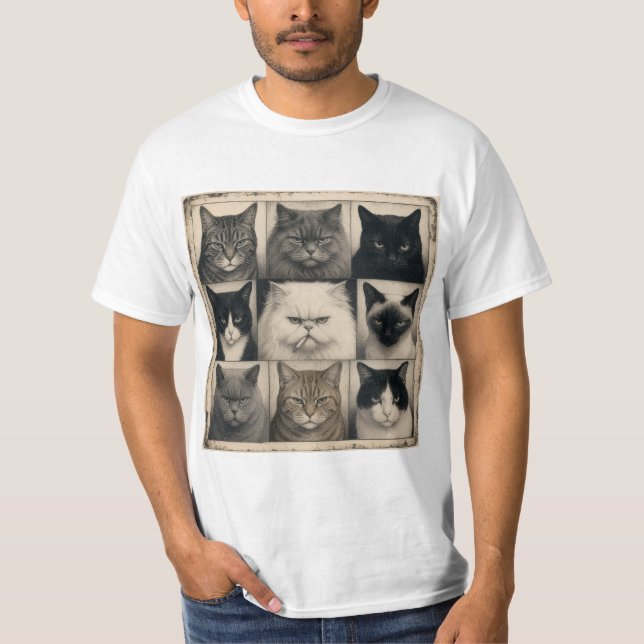 Camiseta blanca de gato old school (Anverso)