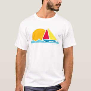 Camiseta blanca de la escena del velero, S M L XL