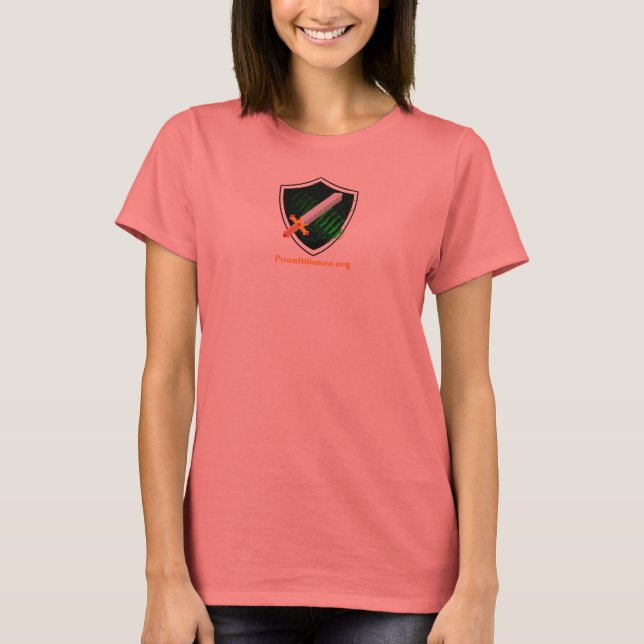 Camiseta blanca de las mujeres con guarnecido de c (Anverso)