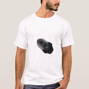 Camiseta blanca de lente de cámara
