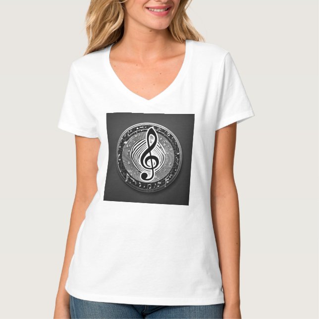 Camiseta blanca de moda con símbolo musical (Anverso)