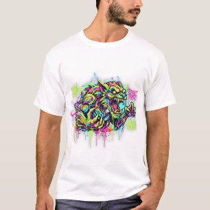 Camiseta blanca de monstruo de grafiti neón – Arte