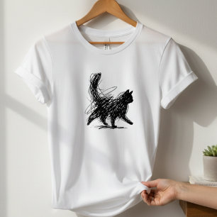 Camiseta blanca de mujer con arte de gato garabate
