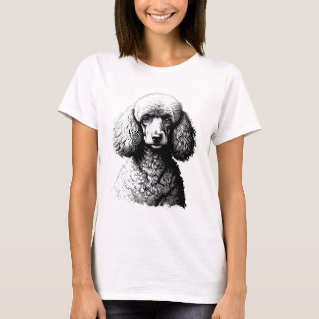 Camiseta blanca de mujer con boceto de perro canic (Anverso)