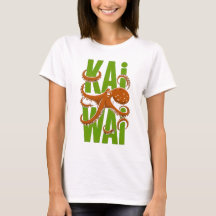 Camiseta blanca de mujer estilo japonés con pulpo