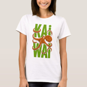 Camiseta blanca de mujer estilo japonés con pulpo