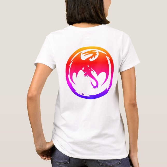 Camiseta blanca de mujer Neon Dragon parte trasera (Reverso)
