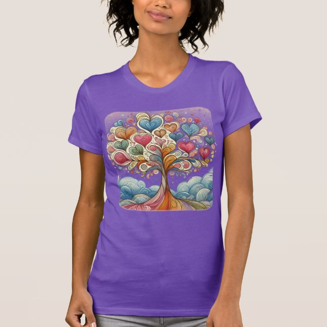 Camiseta blanca de mujeres con un árbol de corazon (Anverso)