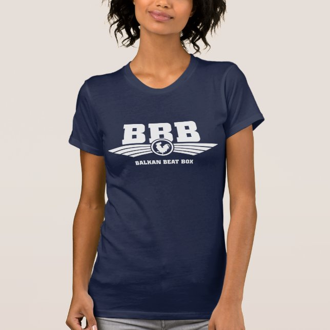 Camiseta blanca de Racerback del logotipo de BBB (Anverso)