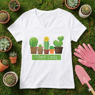 Camiseta Blanca de Señora de las Plantas Cactus Su