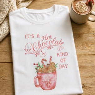 Camiseta blanca de taza de chocolate caliente rosa