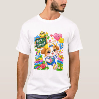 Camiseta blanca de vuelta al cole con cachorro Kaw