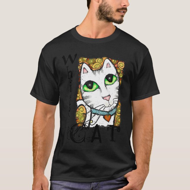 Camiseta blanca del arte contemporáneo del gato (Anverso)