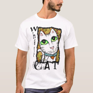 Camiseta blanca del arte contemporáneo del gato