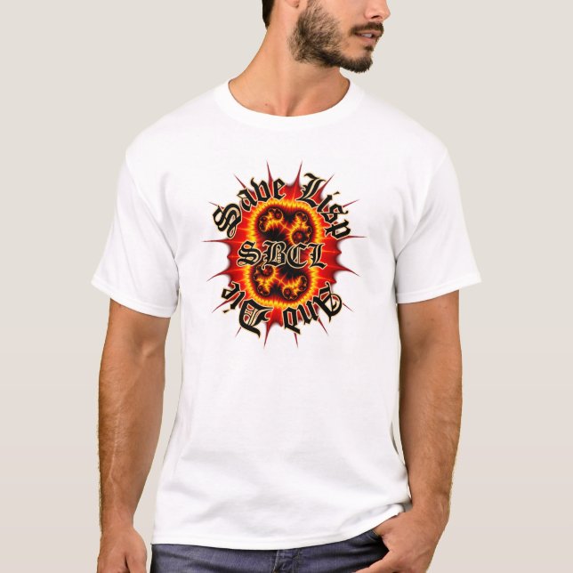 Camiseta blanca del fractal del infierno de SBCL (Anverso)