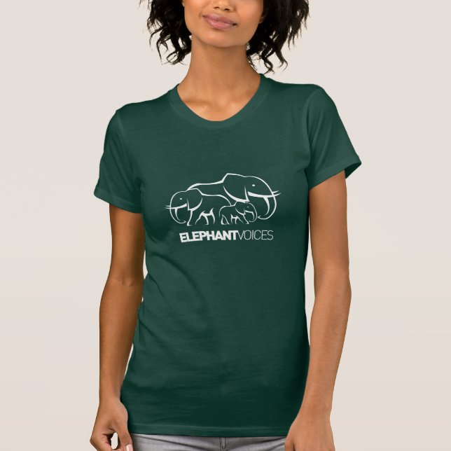 Camiseta blanca del logotipo de ElephantVoices (Anverso)