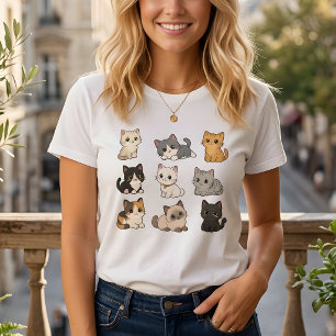 Camiseta Blanca Gatitos Gatos Adorables Kawaii Lin