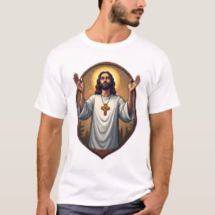 Camiseta blanca grabada Cristo Alfa Omega 2