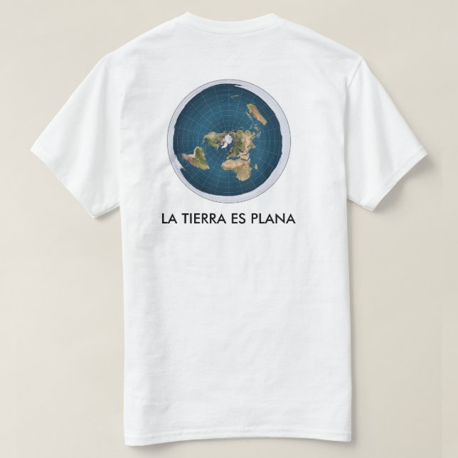 camiseta blanca mapa tierra plana (Reverso del diseño)